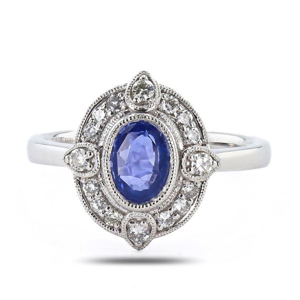 1.20 ctw UNHEATED Blue Sapphire and 0.22 ctw Diamond Platinum Ring (GIA CERTIFIE