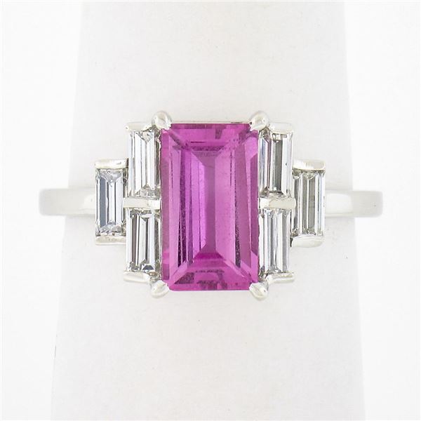 NEW Platinum 2.76 ctw GIA Emerald Step Cut Pink Sapphire & Diamond Engagement Ri