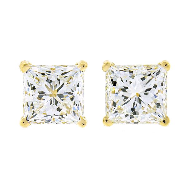 NEW 14k Gold 2.14 ctw GIA Martini Prong Set Square Princess Diamond Stud Earring