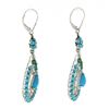 Image 5 : 18K White Gold 1.70 ctw Turquoise Emerald & Diamond Tear Drop Dangle Earrings
