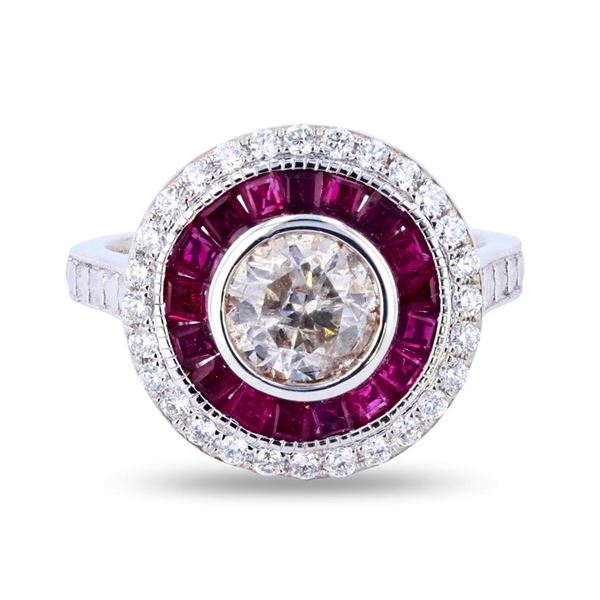 1.10 ctw Diamond and 1.01 ctw Ruby 18K White Gold Ring (1.43 ctw Diamonds)