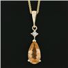 Image 3 : NEW 14k Gold 1.56 ctw Pear Imperial Topaz Diamond Teardrop Dangle Pendant & Chai