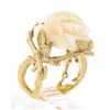 Image 9 : Vintage 14k Gold Large Carved Rose Flower White Angel Skin Coral Freeform Ring