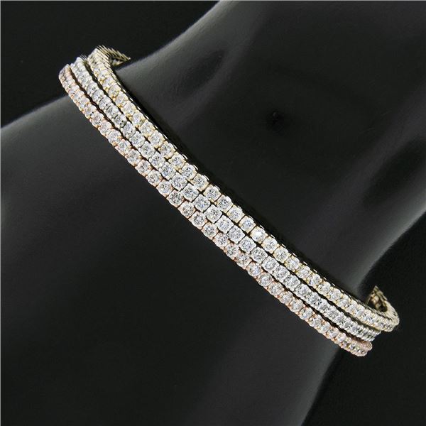 (3) NEW 14k Rose Yellow White Gold Diamond 6.5" Flexible Stack Bangle Bracelets