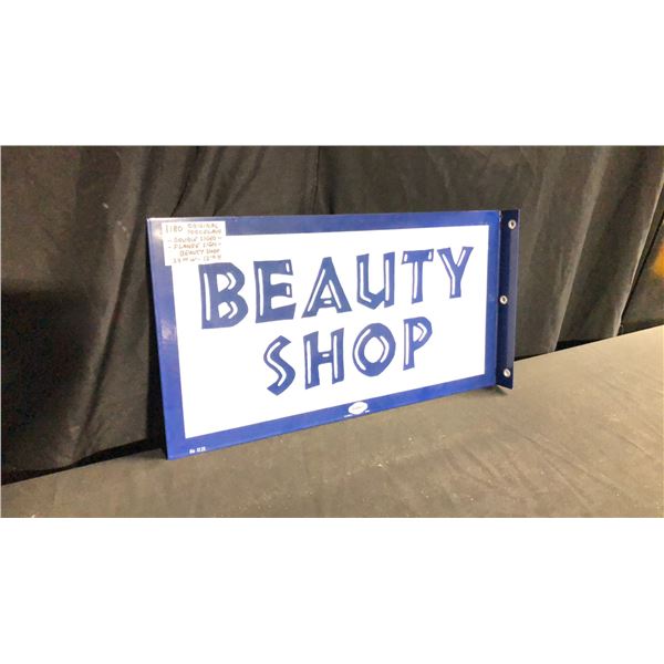 ORIGINAL PORCELAIN DOUBLE SIDED 24  X 12  BEAUTY SHOP FLANGE SIGN