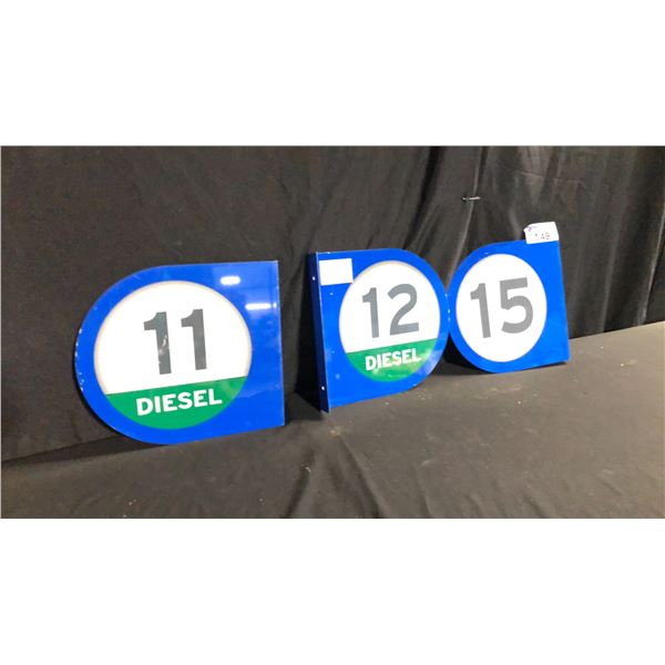 3 METAL FLANGED DOUBLE SIDED 11, 12 AND 15 14" X 13" SIGNS