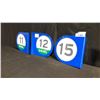 Image 2 : 3 METAL FLANGED DOUBLE SIDED 11, 12 AND 15 14" X 13" SIGNS