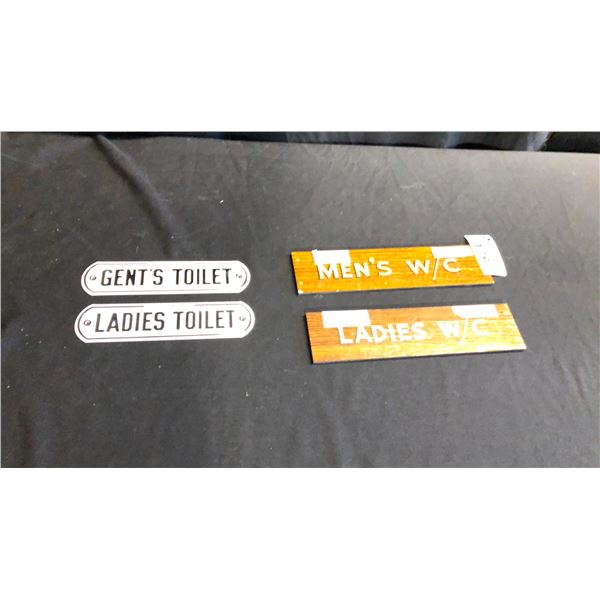 4 WOODEN AND METAL WASHROOM SIGNS