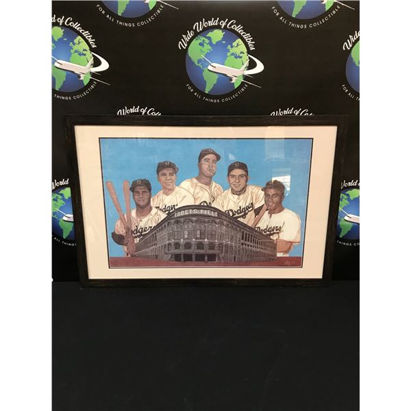 DODGER GREATS CUSTOM FRAMED EBBETS FIELD ARTIST SIGNED PRINT