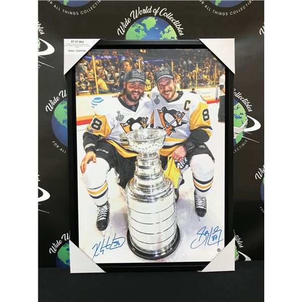 KRIS LETANG AND SIDNEY CROSBY SIGNED 20 X 29 CANVAS (FRAMEWORTH COA)