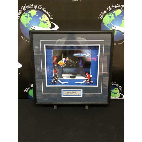 WAYNE GRETZKY SIGNED BUD LIGHT BUBBLE BOYS SHADOW BOX PROMO DISPLAY (FRAMEWORTH COA)