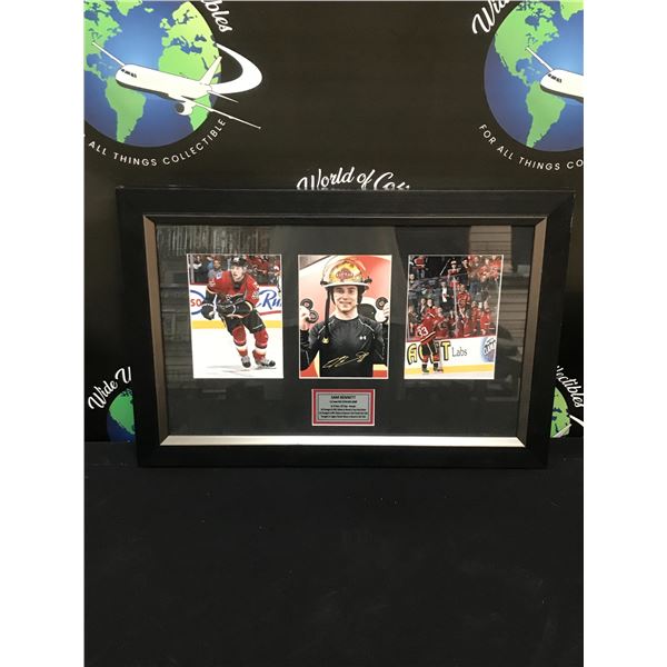 SAM BENNETT SIGNED AND CUSTOM FRAMED CALGARY FLAMES DISPLAY WITH COA