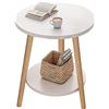 Image 1 : 2-Tier Side Table Round Bedside Table White Nightstand Modern End Table Coffee End Table for Living 