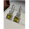 Image 2 : Emerald Square Cut Yellow Saphhire Earrings Set .925 Silver NEW
