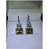 Image 3 : Emerald Square Cut Yellow Saphhire Earrings Set .925 Silver NEW