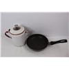 Image 2 : Pyrex Enamel Coffee Perc, Unmarked 8'' Frying Pan