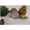 Image 7 : (3) Brass Pressure Gauges, (2) Industrial Light Bulbs, Pipe Wrench