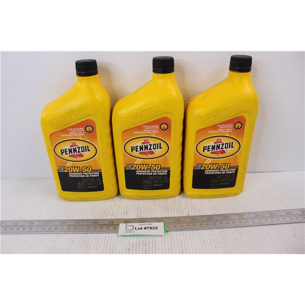 (3) New Unopened Jugs Of Pennzoil 20w50 Motor Oil