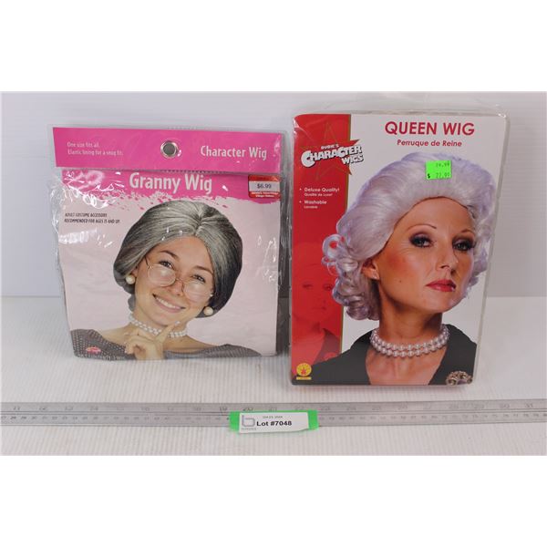 (2) Dress Up Character Wigs, Queen Wig, Granny Wig- Both NIB