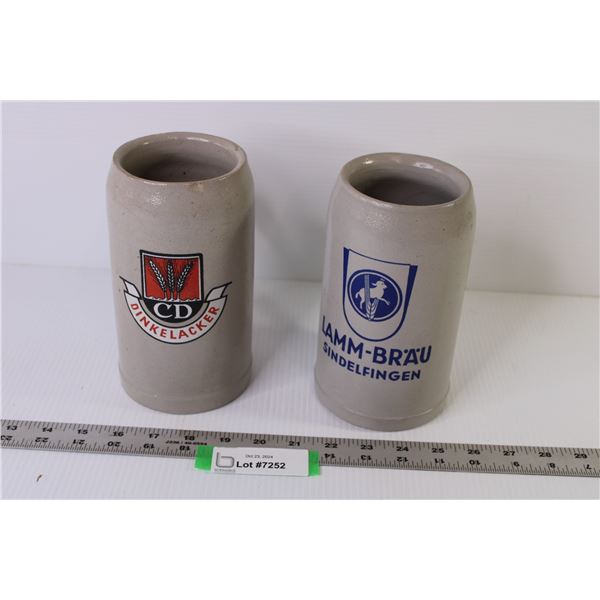 (2) Vintage Stoneware Beer Steins (one has chip on lip)