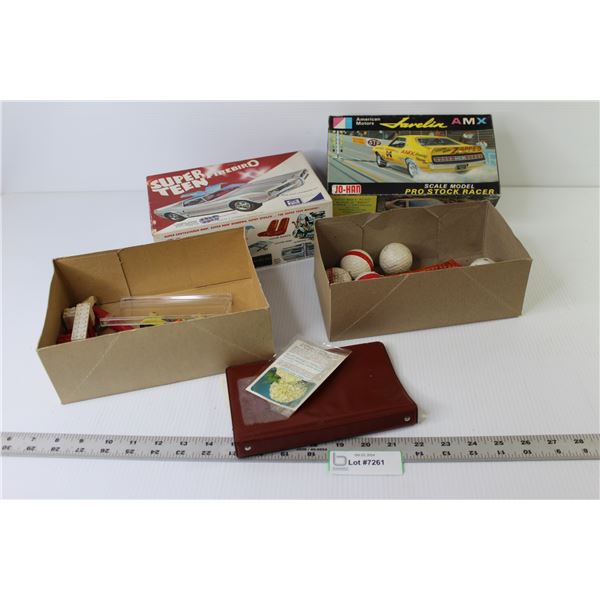 Empty Model Car Boxes - Golf Balls - Leather Key Case - Misc. Items