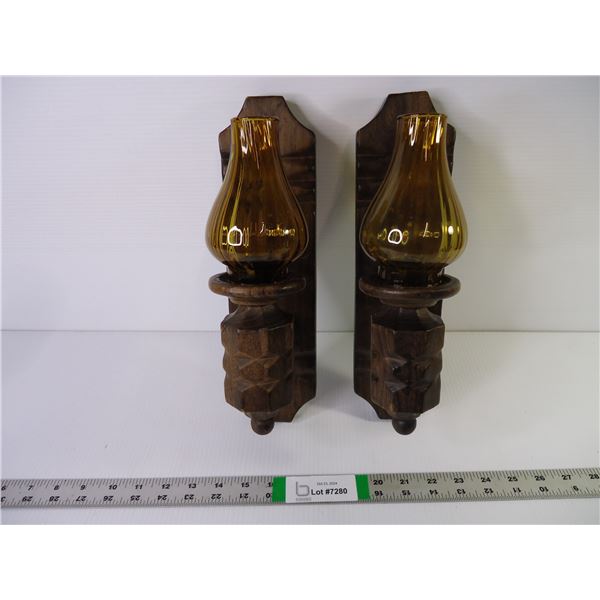 (2) Wooden Candle Holder Wall Sconces
