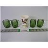 Image 1 : (4) Vintage Mini Green Glass Barrel Mugs Barware and Rooster Double Egg Cup