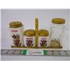Image 1 : (3) TIPP Milk Glass Salt/Pepper/Flour with Holder and (1) Clear Glass Spice Jar