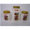 Image 2 : (3) TIPP Milk Glass Salt/Pepper/Flour with Holder and (1) Clear Glass Spice Jar