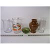 Image 1 : (2) Vases,(2) Glass Pitchers and Green Candy Dish
