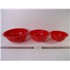 Image 1 : Set of (3) Red Pyrex Clear Bottom Mixing Bowls