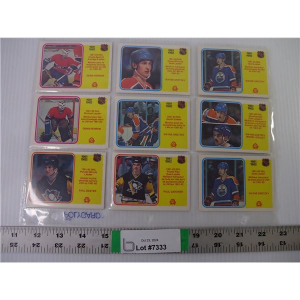 1981-82 as is sleeve of (9) Statistical Leader Cards-several Gretzky Doubles-authentic