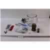 Image 1 : Fish Bowl w/Aquarium Rock, Tiki Head, Artificial Plant, Collector Spoons & Harley-Davidson Pin