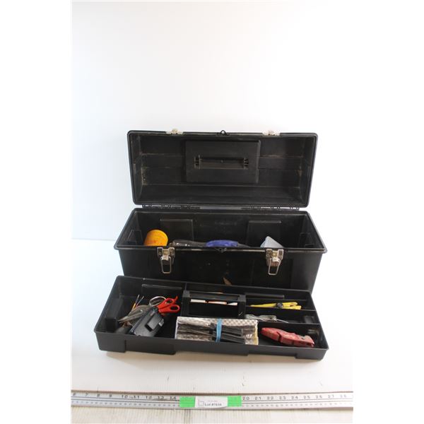 Large Plastic Tool Box with Assorted Tools - Box Cutter, Scissors and Wrenches 21'' x 10''