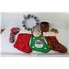 Large Candle - Wood Crafted Decoration - (3) stockings - Ring of Bells - Glass Snowmen Candle Holder
