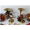 Image 3 : (2) Brass Trumpet Candle Holders - Christmas Decorations - Large Santa's Hat & Stocking
