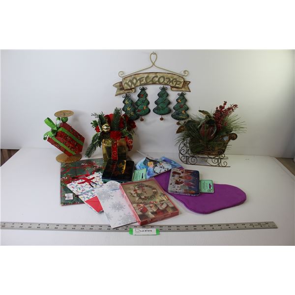 Christmas Items - Stocking - Place Mat - Cards - Gift Tins - Candle Holder