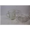 Image 2 : (3) Clear Glass Pieces, Picher, Small Food Tray, Cup