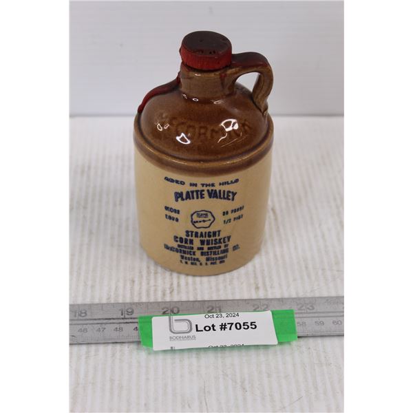 Platte Valley Straight Corn Whisky Liquor Stoneware Jug Style Bottle- 5'' Tall