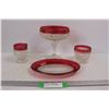 Image 1 : (4) Vintage Indiana Glass Dimond Point Ruby Flash Glass Pieces, Plate, Cups, Candy Dish
