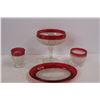 Image 2 : (4) Vintage Indiana Glass Dimond Point Ruby Flash Glass Pieces, Plate, Cups, Candy Dish