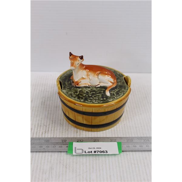 Vintage Ceramic Round Cow Butter Dish Made In Portugal