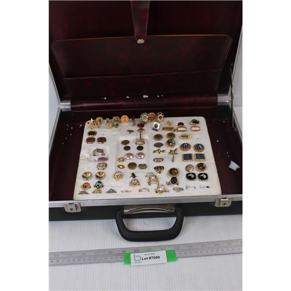 Brief Case Full Of Assorted Costume Jewellery, Rings Pins, Cufflinks, Misc.