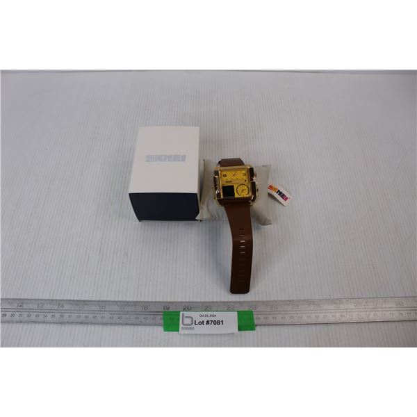 Skmei Men's Digital Watch Gold Face w/ Brown Band- NIB- Cannot Guarantee Authenticity