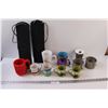 Image 1 : (2) Dinosaur Mugs, Metal Measuring Cups, Lego Mug, (2) Carpet Samples?, Misc.