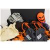 Image 1 : Halloween Lot:  Feather Boas, Skeleton Outfit, Pumpkin Mask, Misc.