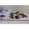 (12) Miniature Building Block Dinosaurs, (3) Building Sets, Dinosaur and Tote Box