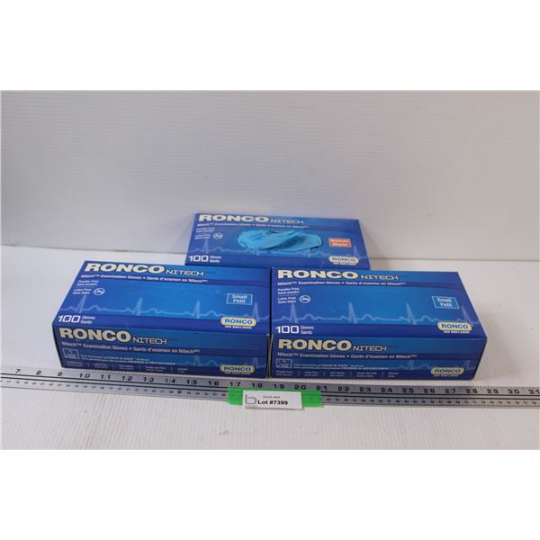 (3) Ronco Nitrile Examination Gloves: (1) Medium, (2) Small