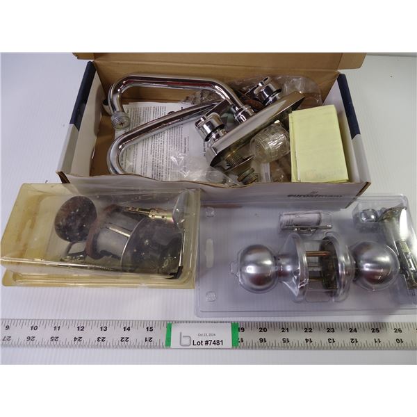 (2) Sets of Door Handles and Two Handle Laundry Faucet-used-as is