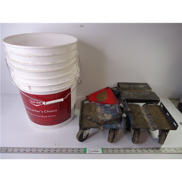 (4) Snowmobile Dollies and (2) Plastic Pails